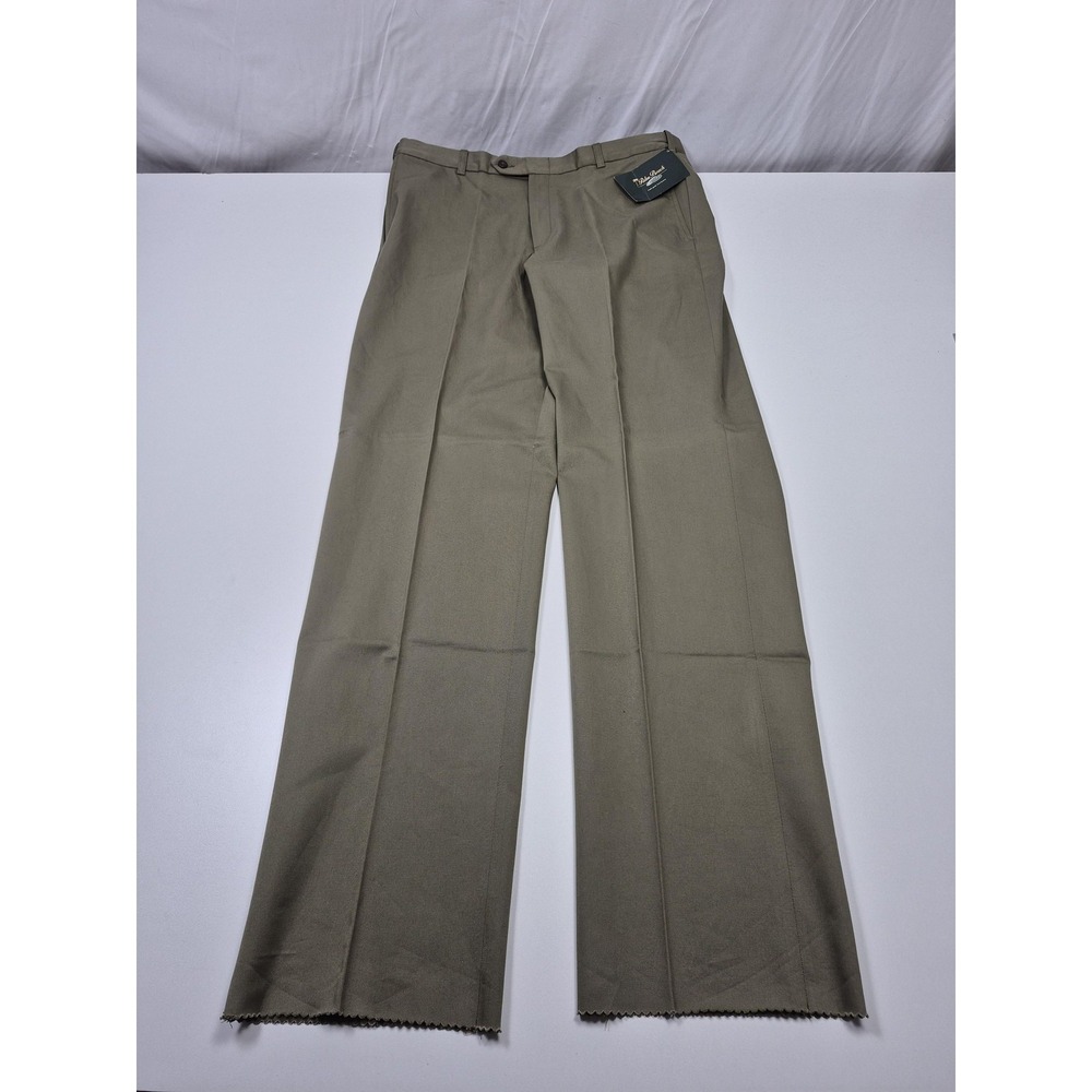 Palm Beach Reflex Dress Pants Men's 38x36 Beige Cotton Flat Front Unhemmed